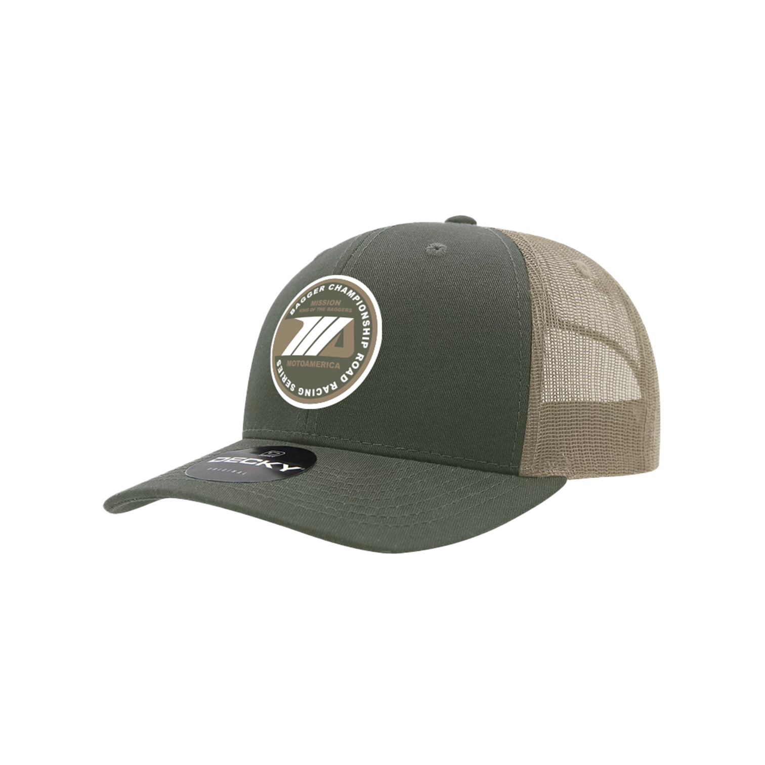 Baggers 6 panel Structured Trucker, Olive and Khaki MotoAmerica®