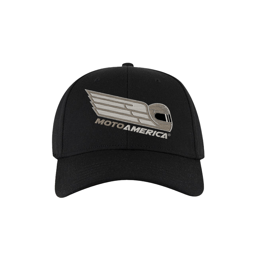 Winged Helmet, Black Baseball Cap, MotoAmerica®