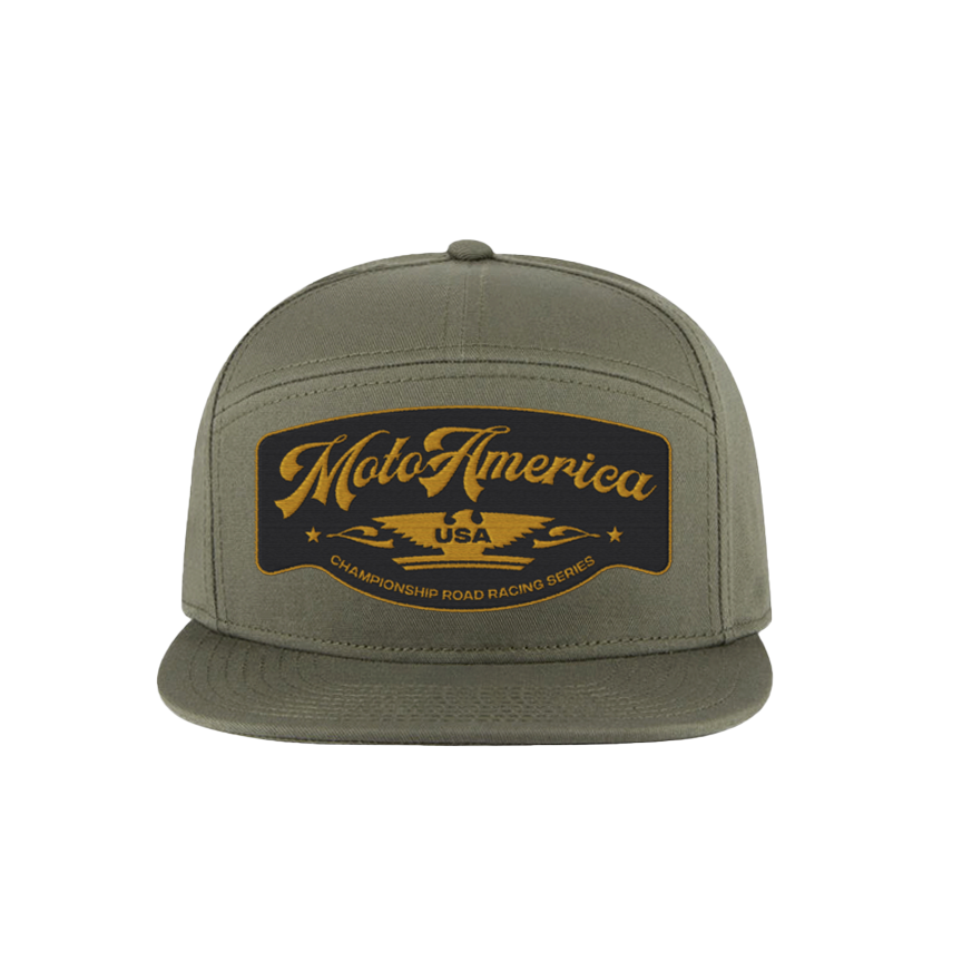 USA Patch 7 Panel Snapback Hat, Olive Green, MotoAmerica®