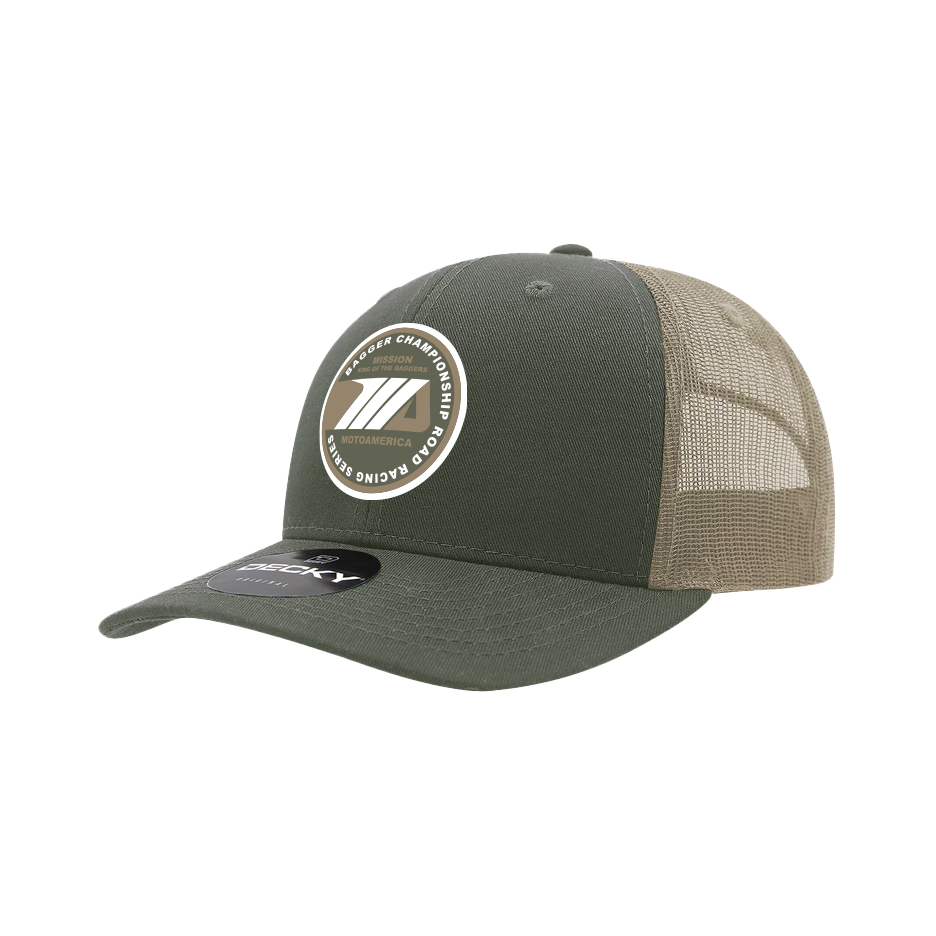 Baggers 6 panel Structured Trucker, Olive and Khaki MotoAmerica®