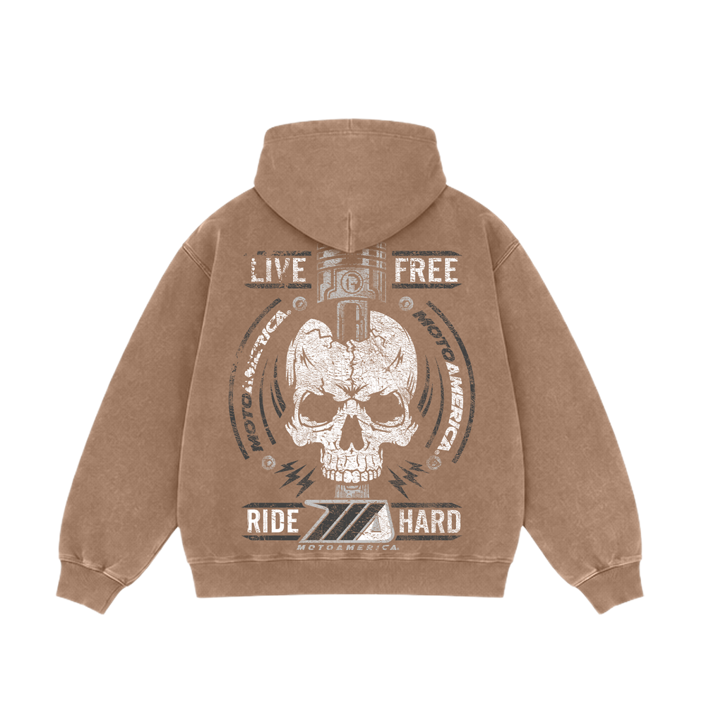 LIVE FREE RIDE HARD Heavy Faded Brown Hoodie MotoAmerica®