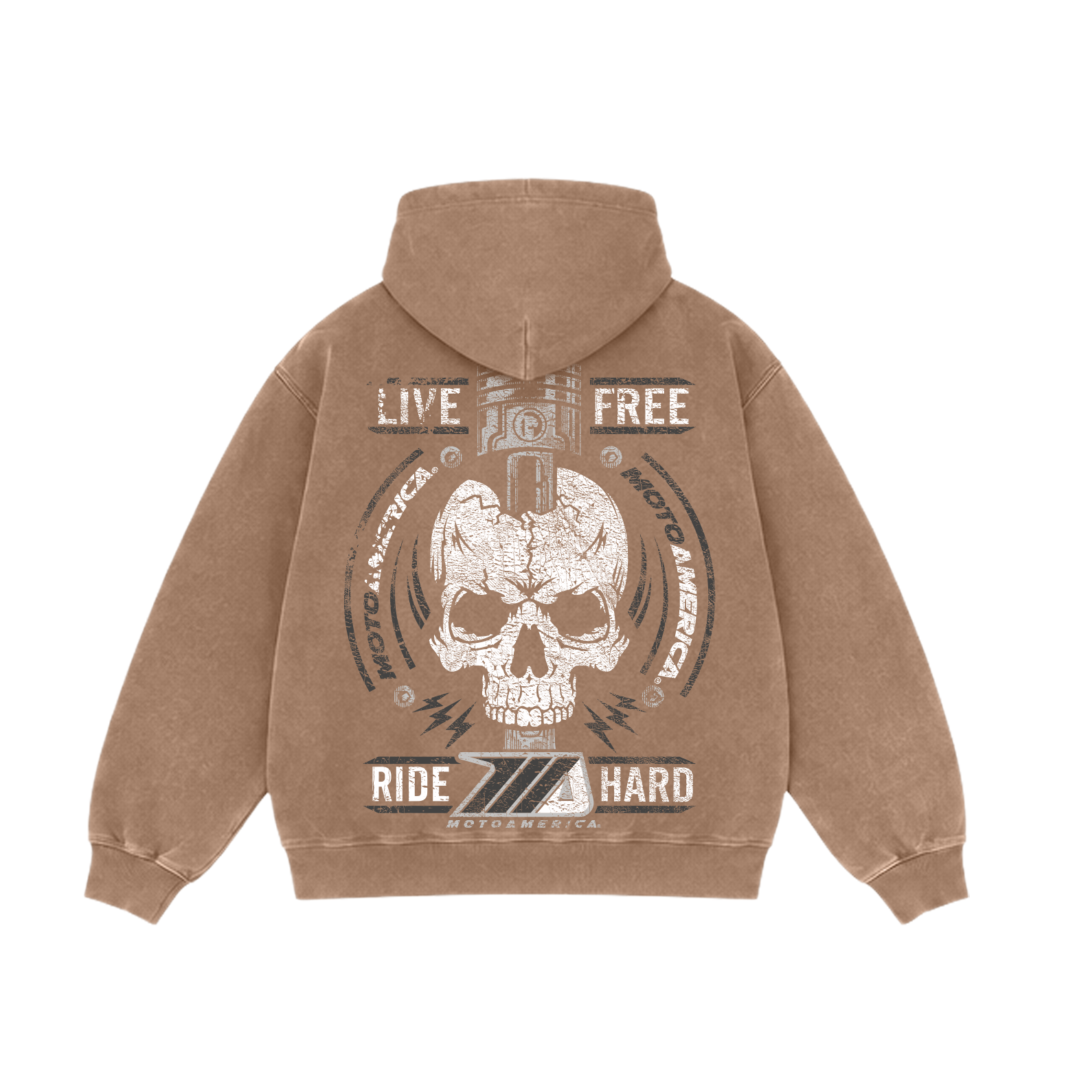 LIVE FREE RIDE HARD Heavy Faded Brown Hoodie MotoAmerica®