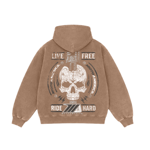 LIVE FREE RIDE HARD Heavy Faded Brown Hoodie MotoAmerica®