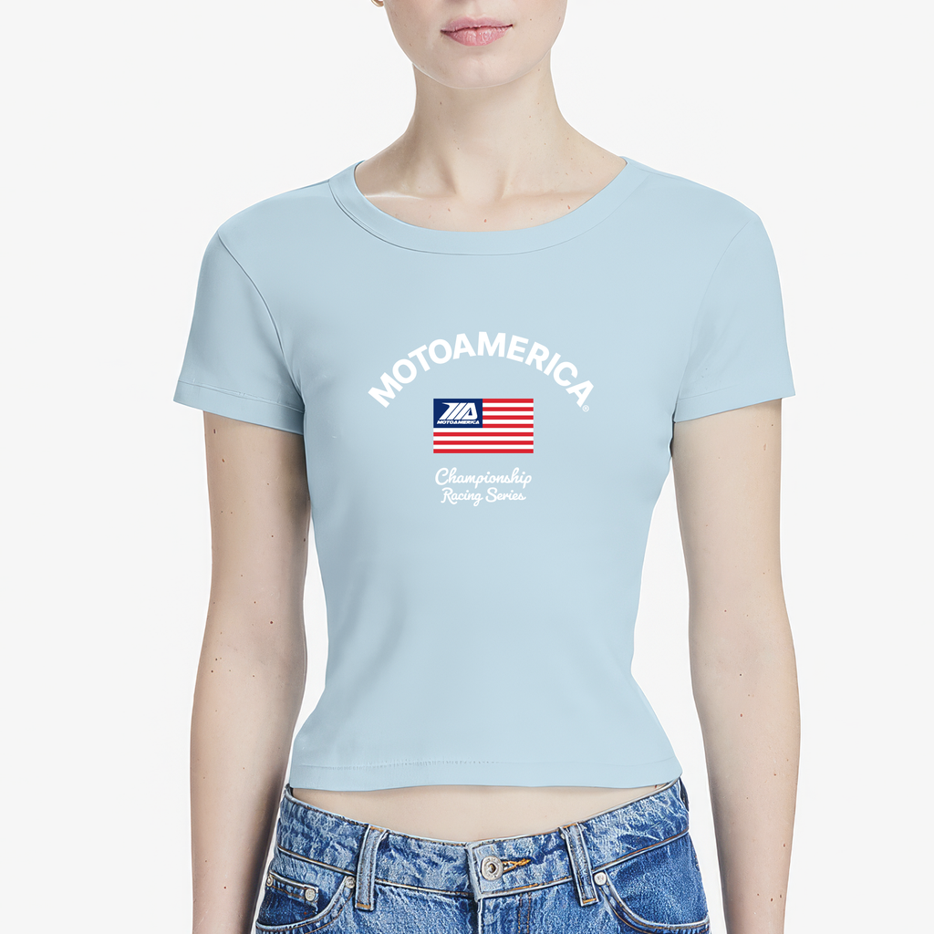 MA USA Cup Woman’s Baby Tee Blue MotoAmerica®