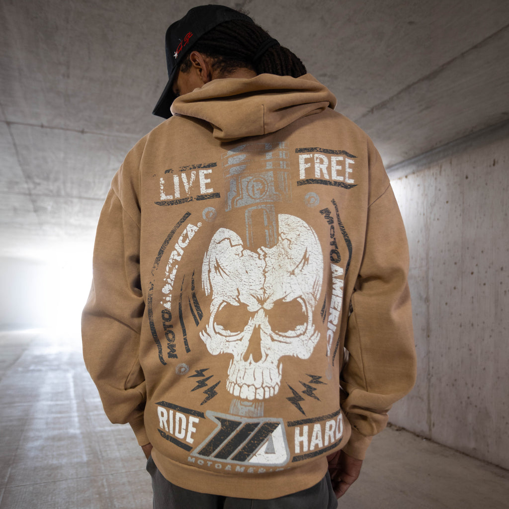 LIVE FREE RIDE HARD Heavy Faded Brown Hoodie MotoAmerica®