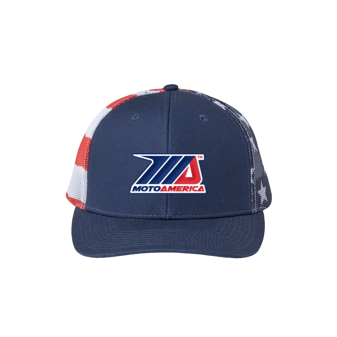 MA American Flag Mesh back Hat, Blue Front MotoAmerica® 2023 - Moto America