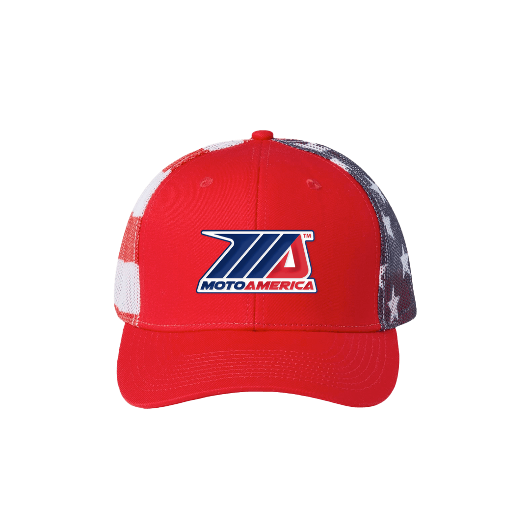 MA American Flag Mesh back Hat, Red Front MotoAmerica® 2023 - Moto America