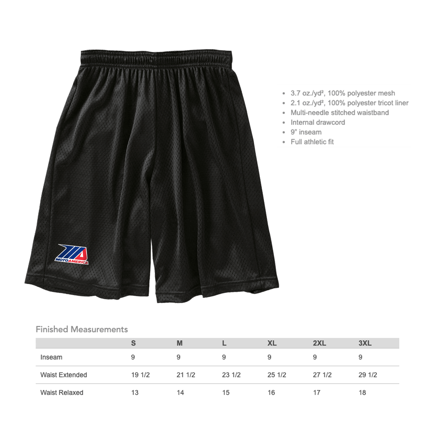 MA Black Mesh 9" Shorts MotoAmerica® 2022 - Moto America